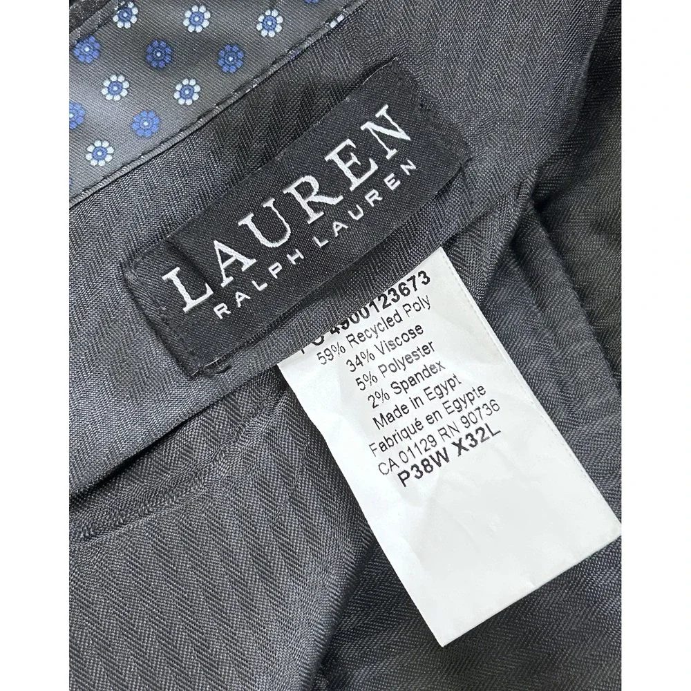 Lauren Ralph Lauren Mens Gray Flat Front Dress Pants 38x32 Charcoal Poly Blend